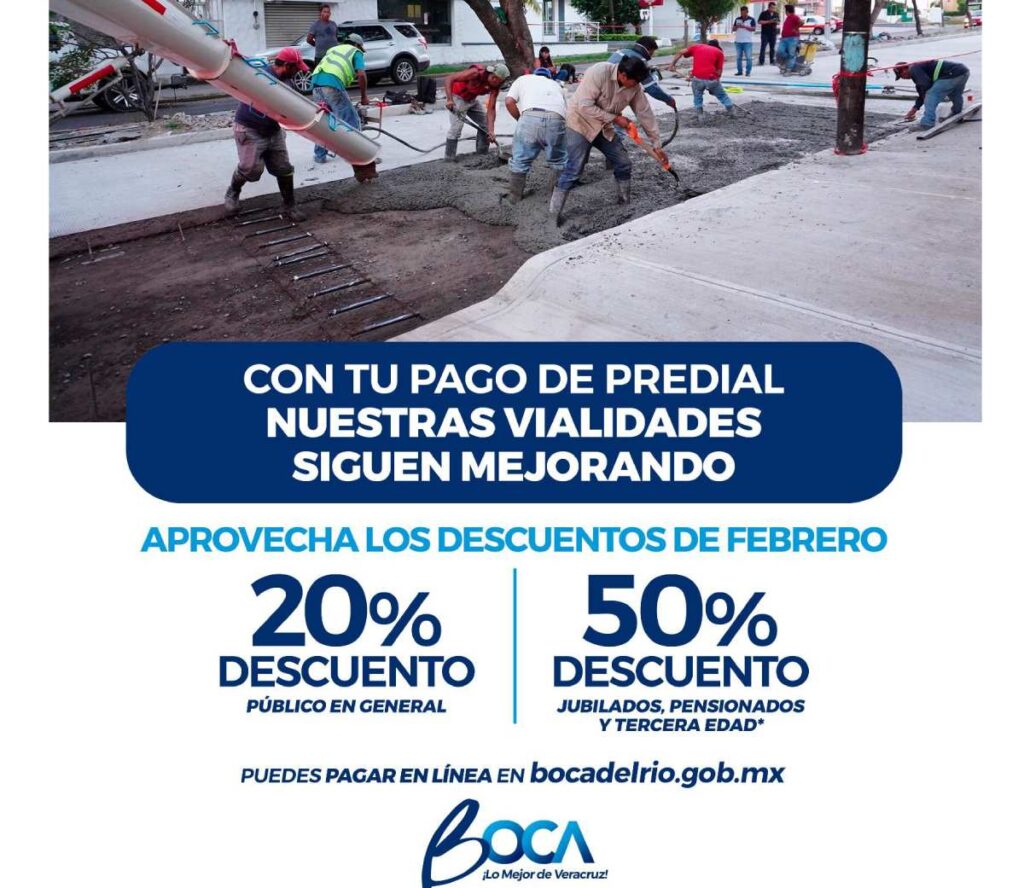 En Boca del Río e aplicará el 50% de descuento para jubilados, pensionados, tercera y madres solteras, así como el 20% para el público en general en el pago del predial.