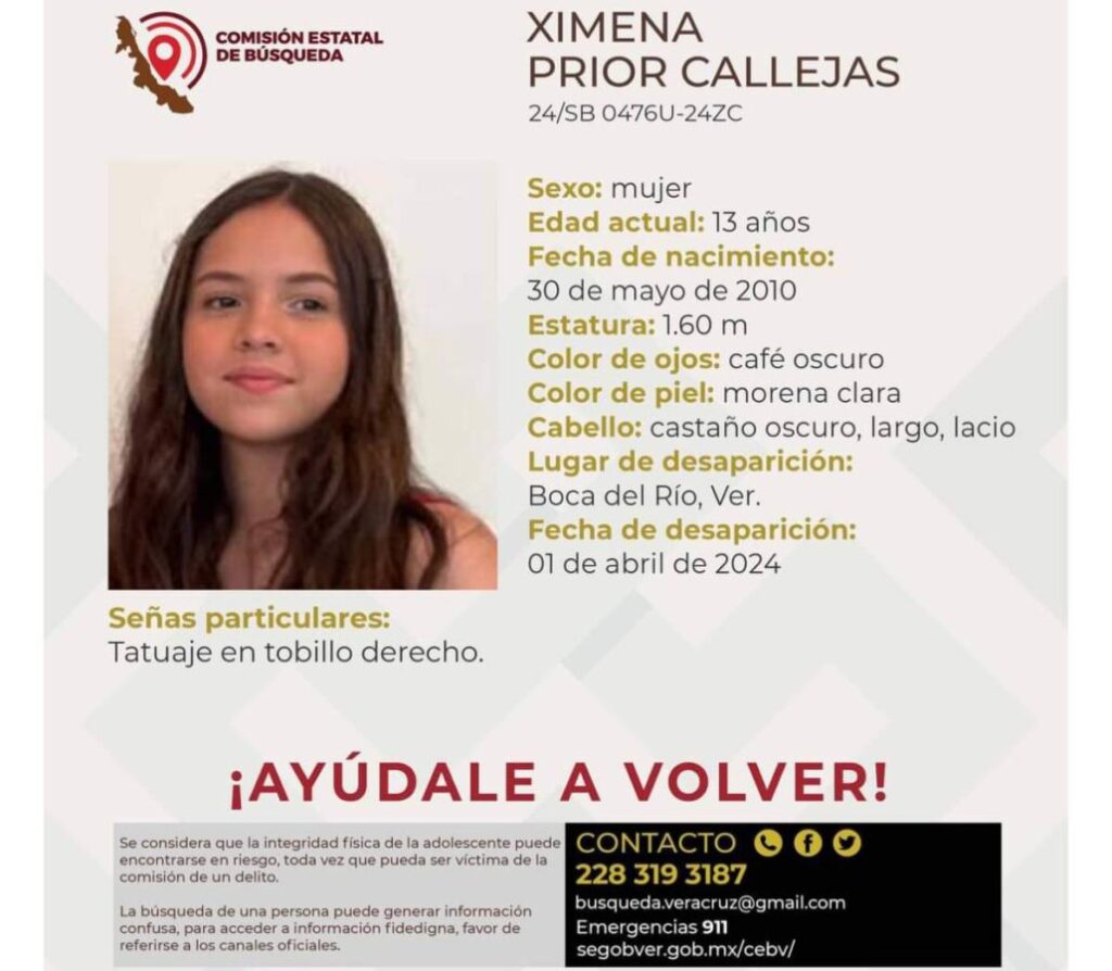 Familia de Ximena dio a conocer número para quien tenga información de su paradero: 2283157482